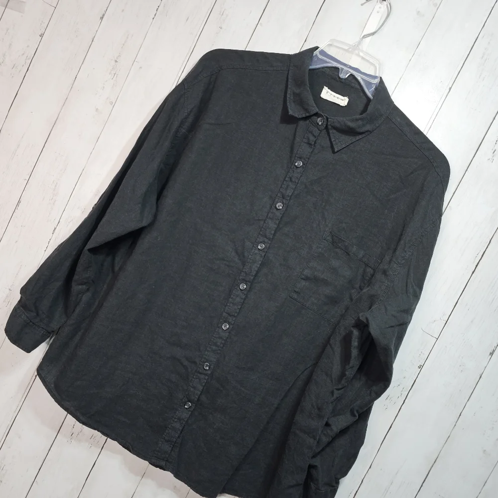 Risen Los Angeles Women's Black Linen Blend Relaxed Fit Button Up Shirt Size M/L - Picture 4 of 14
